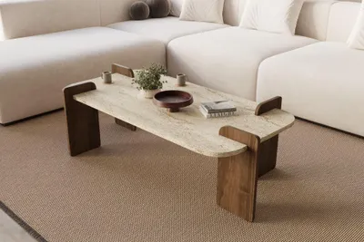 Produktbild von Skye Decor, Leapiri - Travertine, Walnut, Couchtisch, Travertin, 100% MELAMINBESCHICHTETE SPANNE, 120 x 60 x 35 cm