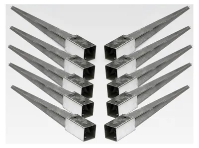 Produktbild von 10er Set 70mm Einschlaghülsen für Pfostenträger aus feuerverzinktem Stahl für 70x70mm Holzpfosten