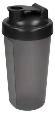 Produktbild von Shaker 600 ml "Protein" - Gym Shaker für Eiweiß- & Sportgetränke - inkl. herausnehmbarem Sieb & praktischer Skala - einfach zu reinigen - schwarz/transluzent-grau