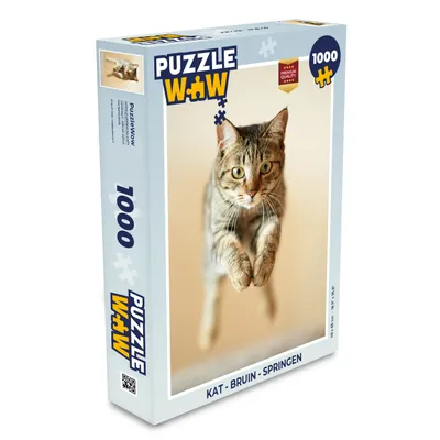 Obrázek produktu pro MuchoWow® Puzzle 1000 dílků Kočka - Hnědá - Skákající - Hračky - Pro malé i velké - Hry - Skládačky