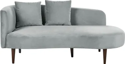 Productafbeelding van BELIANI Chaise Longue, links, taupekleur, fluweel, houten poten, donkerbruine poten, inclusief kussen. Stijlvol voor de woonkamer