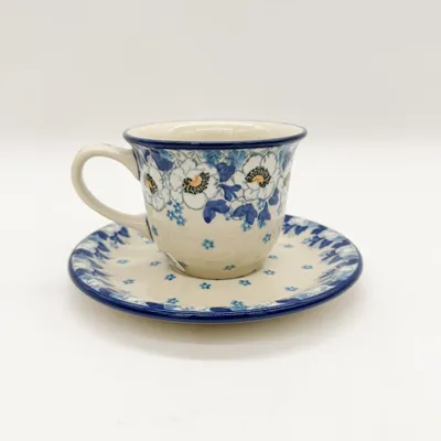 Produktbild von Tasse Handgefertigte Tasse mit Untertasse Bunzlauer Keramik 180 ml