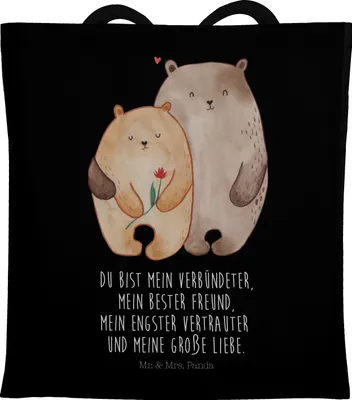 Produktbild von Mr. & Mrs. Panda Uni Tasche Bären Liebe - Schwarz - Geschenk, totebag, Kuscheln, Freundin, Verheiratet, Laptoptasche, Stoffbeutel, Hochzeitstag, Einkaufstasche, Verknallt