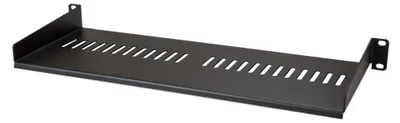Produktbild von StarTech.com 1 HE Fachboden - Perforiertes Universal Rack Montage Regal für 19 Zoll Netzwerkschränke - Passiv Belüftet - Schwerlast - 20 kg Tragkraft - 18 cm Tiefe Ablage, Schwarz, Regalboden, Stahl, Schwarz, 1 Stück(e), 1,4 kg