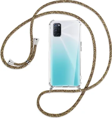 Produktbild von Handykette Backcover-Schutzhülle mit Band (Metall silberfarben) für Oppo A52 / A72 / A92 - braun+beige