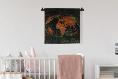Produktbild von MuchoWow® Wandteppich Wandbehang Weltkarte - Pflanzen - Rot 60x60 cm Tapisserie Dekoration Wandtuch - Dekorationen - Wand Decke
