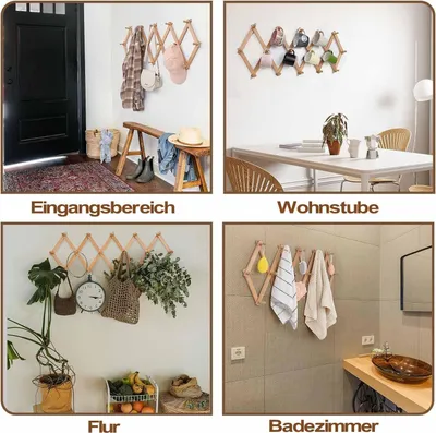 Produktbild von Vintage Wandmontierter Kleiderständer mit 16 Haken - Accordion Kleiderständer zur Wandorganisation im Flur - Hutablage für das Wohnzimmer