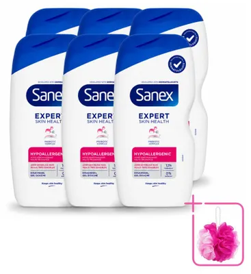 Productafbeelding van 6 x Sanex Expert Skin Health Hypoallergene Douchegel - 400 ml - Voordeelverpakking - 6 stuks