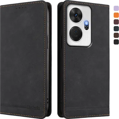 Image de Etui pour itel P55+, étui rétro en cuirPolyuréthaneavec support et fentes pour cartes de crédit Noir
