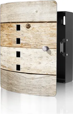 Produktbild von banjado Design Schlüsselkasten aus Edelstahl für 10 Schlüssel, Schlüsselschrank 24 x 21,5 x 7cm groß mit Magnetverschluss, Graues Holz [BWSK 12172]