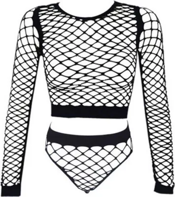 Produktbild von Unterwäsche-Set - Netz-Set - Top und Slip für Damen - Sinnliches Set Top und kurze Shorts - Einheitsgröße - Schwarz
