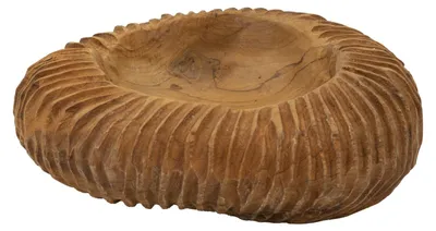 Image de Bol à fruits en bois de teck structuré, diamètre 32 cm, hauteur 11 cm, couleur marron, marque Mauro Ferretti, modèle Garit