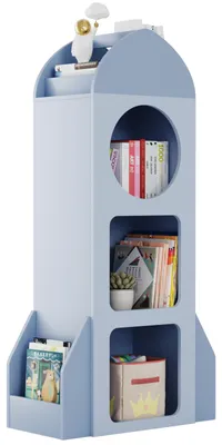 Image de Étagère pour livres pour enfants, bleu clair, 3 niveaux, 62 cm de longueur, en MDF