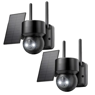 Produktbild von 2 Stücke Überwachungskamera Aussen Akku Solar 2K Kamera Überwachung Aussen WLAN Outdoor kabellos 360 Grad PTZ PIR Bewegungsmelder Farbnachtsicht