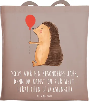 Produktbild von Mr. & Mrs. Panda Tote Bag 2009 Geburtstag - Braun Pastell - Geschenk, Tasche, Alter, Geburtstagsgeschenk, Happy Birthday, Beutel, Geburtsjahr, Stoffbeutel, Laptoptasche