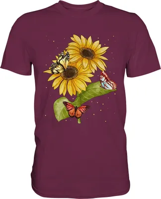 Produktbild von Schmetterlinge Sonnenblumen T-Shirt Garten Geschenk Gärtner – Burgundy / XL