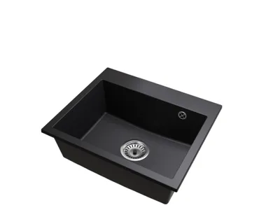 Produktbild von Granitspüle Einbecken EXCLUSIVE 55 – Schwarz mit Einbeckensiphon in Chrom