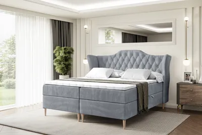 Produktbild von ALTDECOR Boxspringbett mit Holz Füßen, Matratze und Lattenrost, Boxbett, Topper, Polsterbett mit Bettkasten, Bett mit Stauraum H4-Matratze, Doppelbett - VILA-FD- 180x200 - Grau Samt