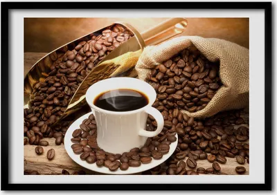 Produktbild von Bild - Bilder - Bilderrahmen - 70 cm x 50 cm - MDF-Rahmen, Wandkunst Tasse Kaffee