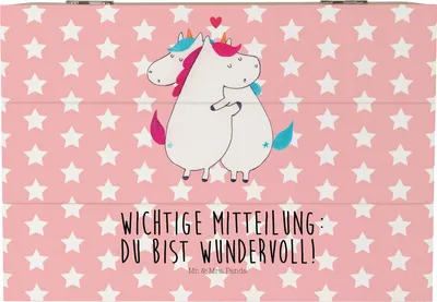 Produktbild von Mr. & Mrs. Panda Geschenkbox Einhorn Mitteilung 22 x 15 cm - Rot Pastell - Geschenk, Lustig, Liebe, Spruch, Unicorn, Valentinstag, Schatzkiste, fotobox, Kiste, Box, Truhe