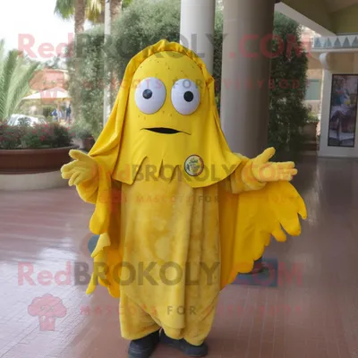 Immagine prodotto di Personaggio del costume della mascotte REDBROKOLY della paella gialla vestito con un insabbiamento e anelli