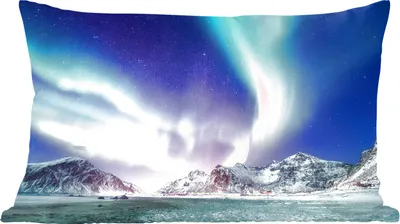 Produktbild von MuchoWow® Zierkissen Sofakissen Wohnzimmer Dekokissen 50x30 cm Nordlichter - Schnee - Berg - Norwegen - Wohnzimmerdekoration - Polster mit Photo