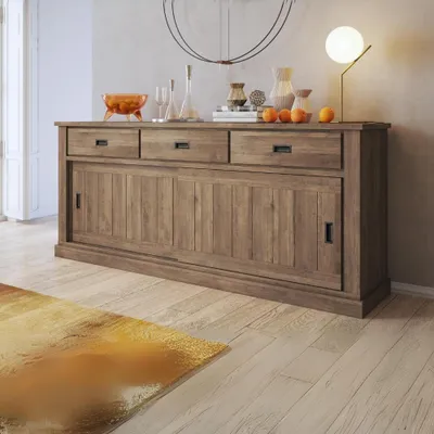 Immagine prodotto di Credenza colore noce eastwood 3 cassetti e 2 ante scorrevoli Anthony67070 219,6x49,8x95H stile shabby