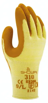 Produktbild von SHOWA 310 Latex-Arbeitshandschuh – griffig, flexibel, atmungsaktiv – Montage, Bau, Garten, Logistik gelb/orange L/9