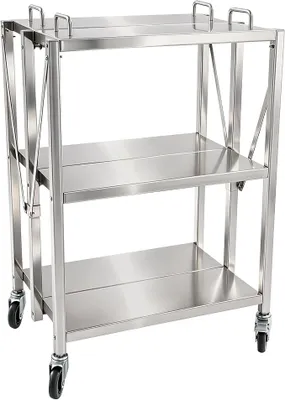 Imagen del producto de Carro de servicio de acero inoxidable, con 3 niveles, plegable, carro de cocina, capacidad de 100 kg