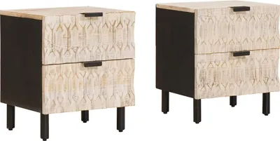 Productafbeelding van Maison Exclusive - Nachtkastje, 2 stuks, wit, 40 x 33 x 46 cm, massief mangohout