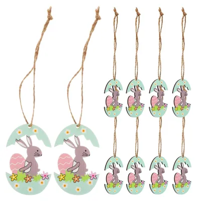 Produktbild von 10 Stück Holzanhänger mit Hasenmotiven für die Osterdekoration