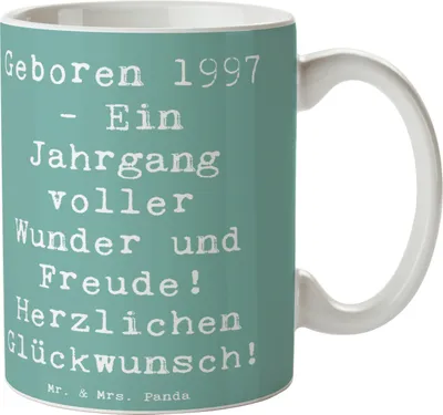 Produktbild von Mr. & Mrs. Panda Teebecher Spruch 1997 Geburtstag - Meeresbrise - Geschenk, Becher, besonderer Jahrgang, Geburtstagsgeschenk, Geburtstagsfeier, Alter, Teetasse, Tasse