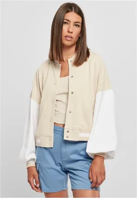 Productafbeelding van Dames collegejas Urban Classics Oversized, 2-kleurig, van zachte katoenen tricot, kleur: softseagrass/wit - maat: 3XL
