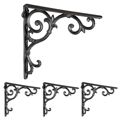 Plankdrager-Set, 4 Stück, Gusseisen, Antik, Schwarz, 24,5 x 4 x 24,5 cm