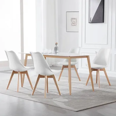 Produktbild von WOLTU 4er Set Esszimmerstühle Küchenstuhl Design Stuhl Kunstleder Holz weiß