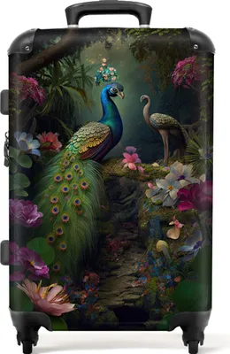 Obrázek produktu pro NoBoringSuitcases.com® Velký kufr - Peacock - Flowers - Birds - Jungle - Combination Lock TSA - Hard Shell Trolley 4 Wheels - 72 litrů - Cestovní kufr - 66 cmKufr Medium 67x43x25 cm, 72L,