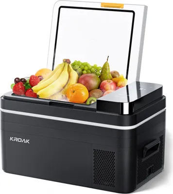 Produktbild von KROAK Kompresorový chladicí box Elektrická chladnička do auta, 28L přenosná mraznička Mini chladnička 12/24V 230V pro kempování, auto, kamion, loď, -20 ℃-20 ℃