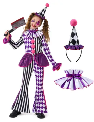 Clownskostüm für Mädchen, Halloween-Kostüm mit Jumpsuit, Zubehör