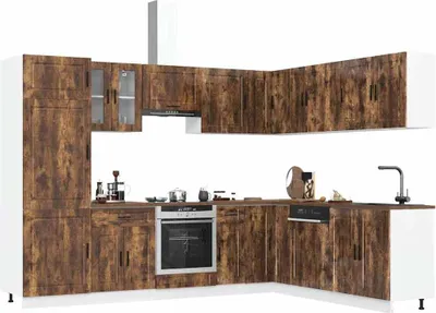 Produktbild von "2026 Promotion" 14-tlg. Küchenschrank-Set - mit Stauraum - Porto Räuchereiche Holzwerkstoff - Küchenschränke CC17398