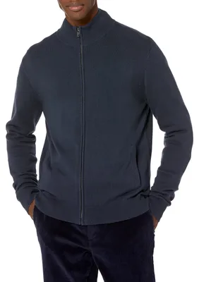 Obrázek produktu pro Pánský svetr Essentials se zapínáním na zip, tmavě modrá barva, velikost S