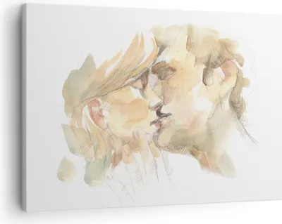 Produktbild von Bild auf Leinwand - Leinwandbild - Einteilig - Kuss Paar Liebe - 70x50cm - Wand Bild - Wanddeko - Wandbilder - Leinwanddruck - Bilder - Wanddekoration - Leinwand bilder - Wandbild - AA70x50-5005