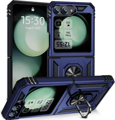 Obrázek produktu pro Pouzdro pro Samsung Galaxy Z Flip 6 / Z Flip 7 FE dvouvrstvé robustní, vojenská ochrana pouzdro s držákem prstenu a stojánkem Modrý