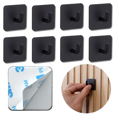 Produktbild von DEKAZIA® 8er-Set Klebehaken Schwarz Matt – Haken selbstklebend, Wandhaken, Handtuchhaken, Küchenhaken, Kleiderhaken  Garderobenhaken – Selbstklebende