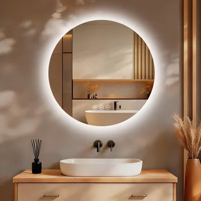 Image de S'AFIELINA Miroir Salle de Bain LED Rond 50 cm, Rétroéclairé, Antibuée, Tactile, Intensité Réglable, 3 Couleurs, Mémoire