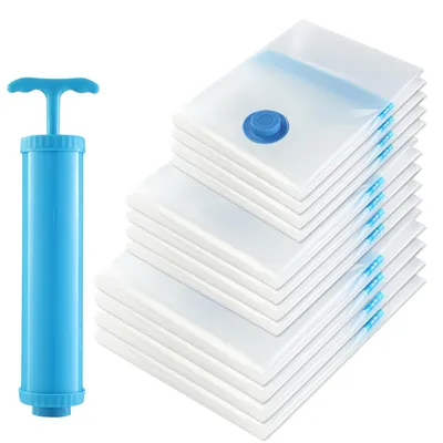 Produktbild von Set aus 12 Vakuumbeuteln für Kleidung und Bettwäsche mit Handpumpe