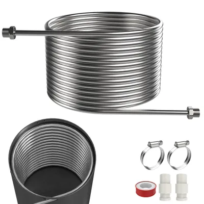 Zdjęcie produktu dla JOIEYOU 304 – Grzewcza spirala ze stali nierdzewnej, 14 metrów – Grzejnik do basenu – Spiralny grzejnik do pieca na drewno, basenu ogrodowego – Grzejnik do basenu z przyłączem 1/2 cala