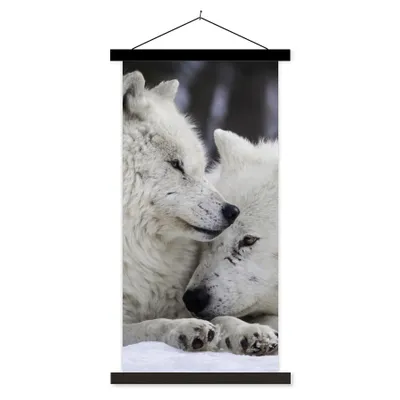 Produktbild von MuchoWow® Textilposter Wölfe - Schnee - Familie 90x180 cm mit schwarzem Rahmen - Dekoration Wohnzimmer