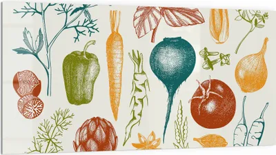 Produktbild von DEQORI Küchenrückwand Glas 100x50 cm 'Gartenschätze' Spritzschutz Bad Rückwand Küche