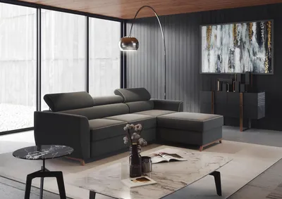 Zdjęcie produktu dla Sofa narożne, obita tkaniną, kształt L, nowoczesny design, kolor szary. Komplet mebli wypoczynkowych narożnych