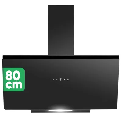 A black range hood is shown against a white background.